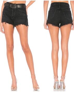 AGOLDE Parker Distressed Denim Cutoff Short in Black/Zero  - Size 25